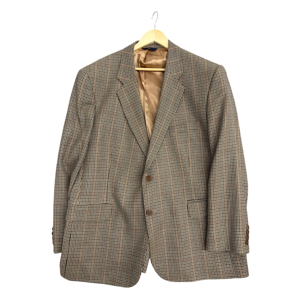 Brooks Brothers 346 Mens 48R Wool Blazer Houndstooth Plaid Sport‎ Coat Tan Brown